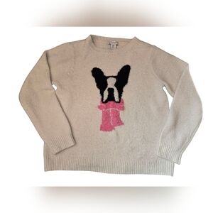 CUPCAKES & CASHMERE Soft Sweater With Boston Terrier And Pink Scarf. Size Large